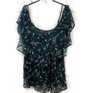 Torrid off the shoulder ruffled floral chiffon tunic top